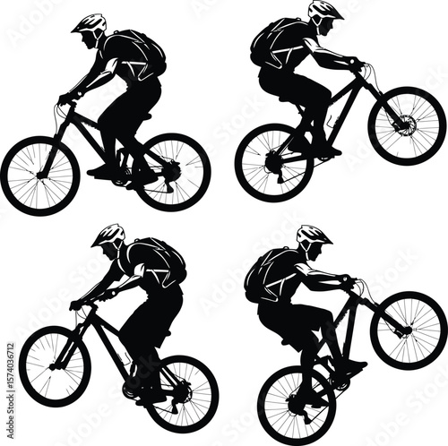 Mountain Bike Riders Silhouettes - Cyclist Collection on Mountain Trails