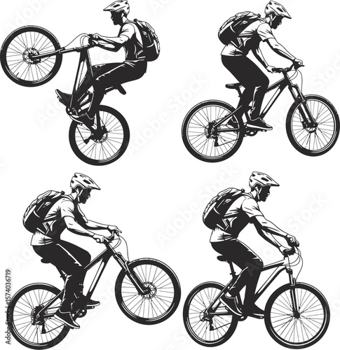 Mountain Bike Riders Silhouettes - Cyclist Collection on Mountain Trails