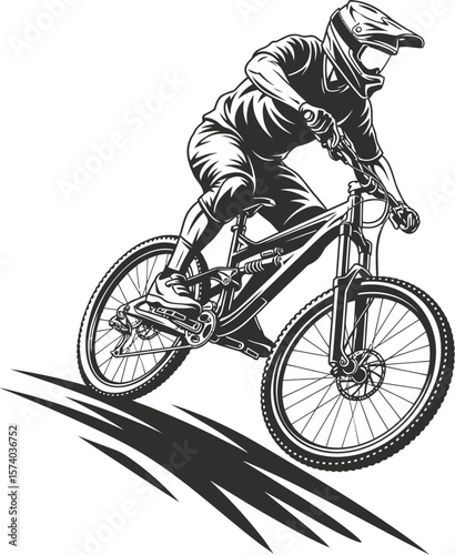 Mountain Biker in Action Vector Illustration - Dynamic Outdoor Adventure Design