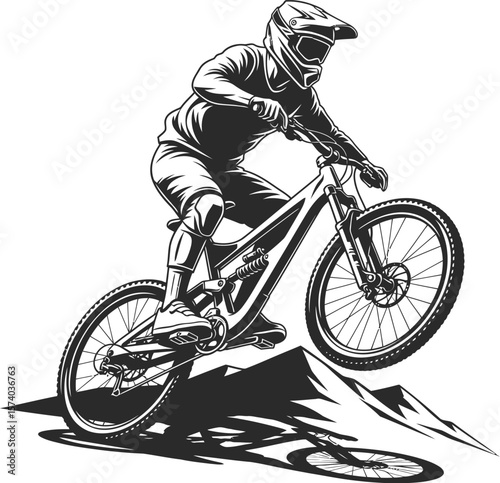 Mountain Biker in Action Vector Illustration - Dynamic Outdoor Adventure Design