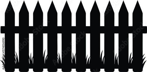  a classic picket fence with grass detail silhouette vector
