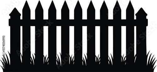  a classic picket fence with grass detail silhouette vector