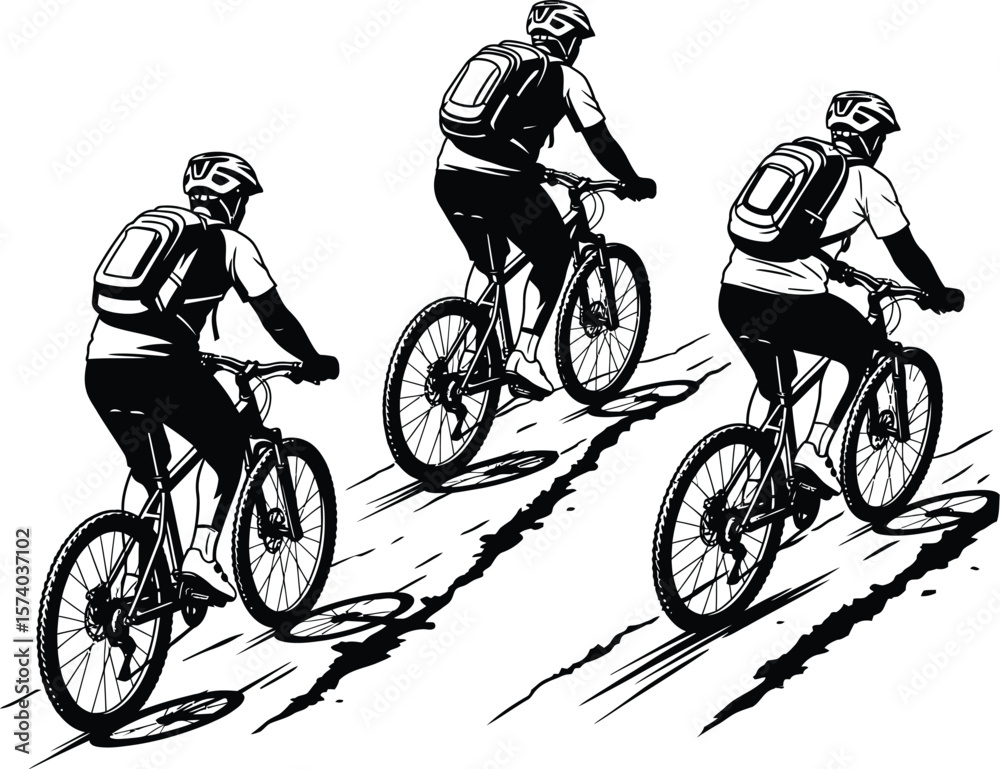 Fototapeta premium Mountain Biker Silhouette Vector - Dynamic Cycling Action Icon