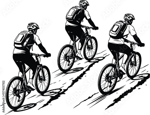Mountain Biker Silhouette Vector - Dynamic Cycling Action Icon
