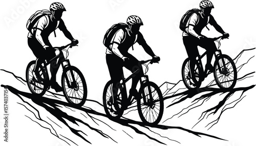 Mountain Biker Silhouette Vector - Dynamic Cycling Action Icon