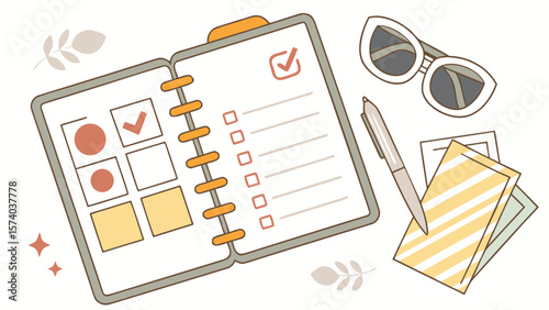 Calendar and notebook with pen vector illustration for business planning and organization