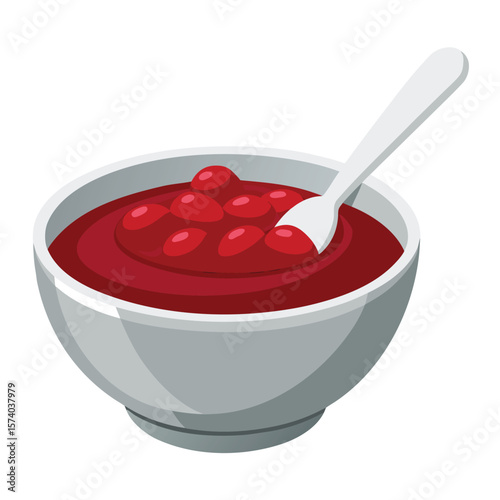 Sweet red fruit jam and savory red caviar in bowls make a delicious meal