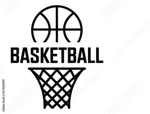 Black Basketball Ball Net Text on White Background