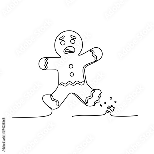 Gingerbread man running with a surprised expression in line art style  