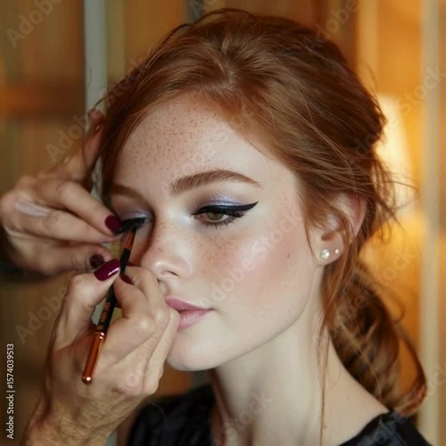 Video of a Beautiful Redhead Getting Her Eye Makeup Professionally Touched-Up