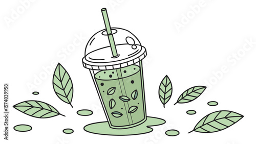 Refreshing glass of lemonade cocktail with lime and mint on white background