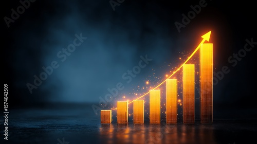Illuminated Growth Chart:  Financial Success, Business Expansion, Investment Progress