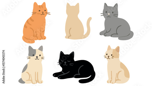 Cute Cat Illustration, Domestic Pet Cats in Playful and Relaxed Poses for Animal Lovers, Pet Art, and Feline-Themed Designs