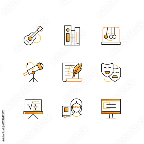 School subjects - modern line design style icons set