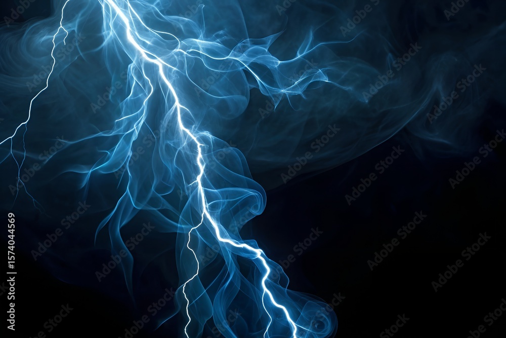 Obraz premium high resolution blue smoke effect with lightning bolt on black background image
