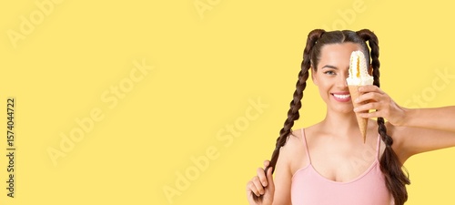 Beautiful happy woman holdi...