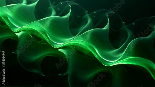 Flowing emerald abstract with intricate, dynamic, dark design