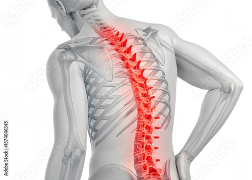 Anatomical illustration of a human torso highlighting the spine with red inflammation and rib cage shown created with generated ai