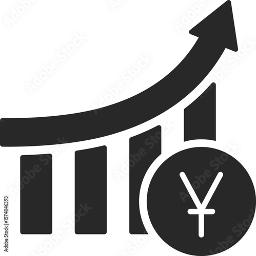 Yen growth chart solid icon used in Asian finance, economy, and currency trend designs.
