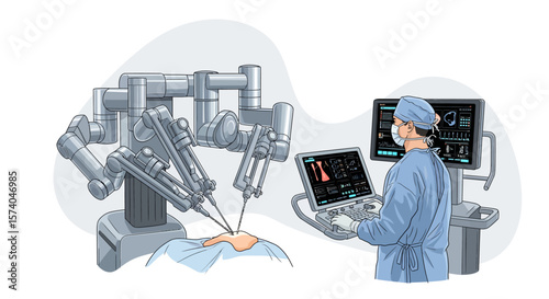An illustration showcasing a collaborative medical scenario where an AI robot and a doctor are reviewing brain scans together.