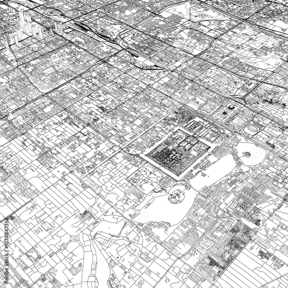 Naklejka premium 3D illustration of city and urban in Beijing China