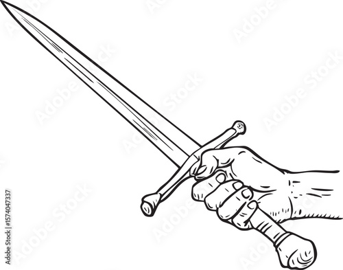 Hand holding a sharp sword ready for action and adventure challenges