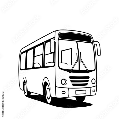 City Bus Line Art: A simple, black and white vector illustration of a city bus, showcasing its design details against a white background.