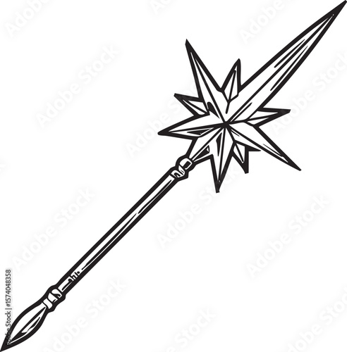 Weapon design featuring a spiked spear with intricate details