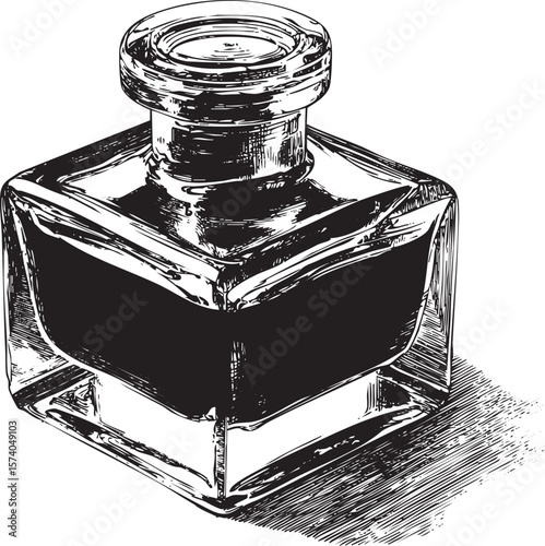 Elegant ink bottle with a unique modern design for creative projects