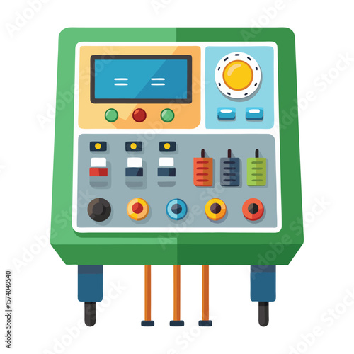 Isolated digital audio mixer with power switch and control panel vector flat icon for web and mobile applications