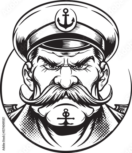 Vintage maritime captain illustration with anchor symbol