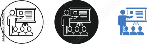 Illustration of presentation scenario in three different color variations