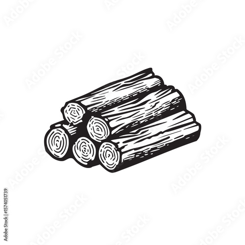 Stacked wooden logs for firewood or construction projects