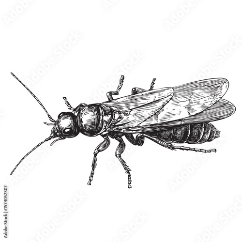 Detailed illustration of a cricket insect on a plain backdrop