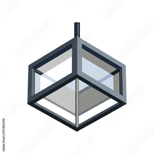 Abstract 3D glass cubes design with a transparent square frame, symbolizing technology and business construction