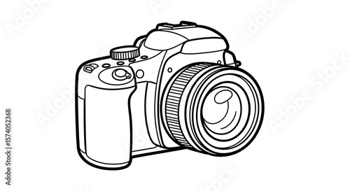 Detailed Black and White Line Art Digital Camera Illustration