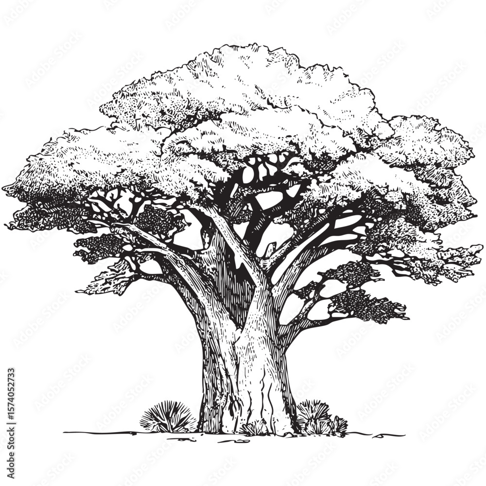 Fototapeta premium Detailed depiction of an ancient tree in nature setting for design