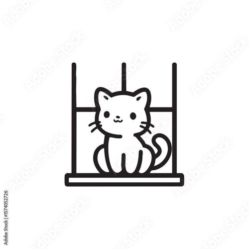 Cute cat in a cage for pet care designs and products