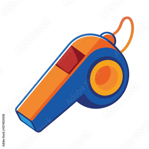 A sport referee's whistle with a cord, symbolizing authority and communication in a football game, isolated on a white background
