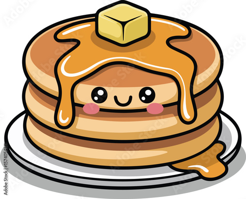 Stack of Pancakes with Butter and Syrup Cartoon