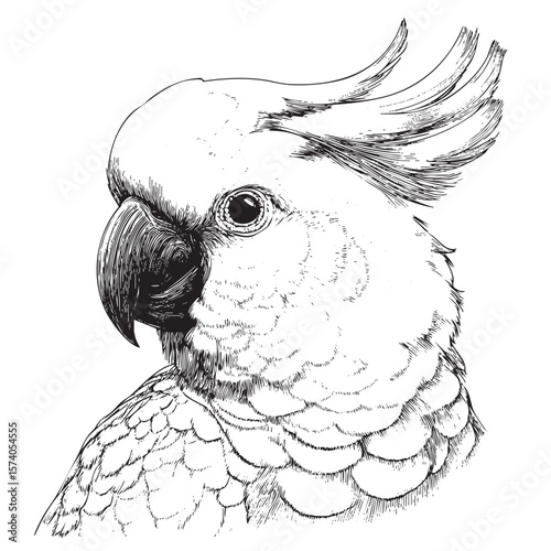 Intricate sketch of a cockatoo highlighting its details and features