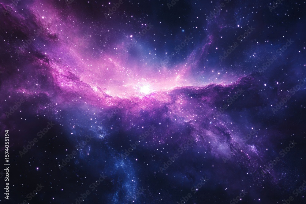 Naklejka premium Vivid cosmic nebulae in a deep space expanse.