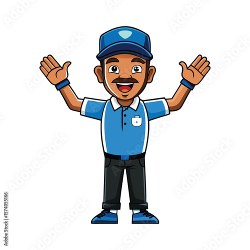 Funny cartoon vector illustration of a boy construction worker character with a helmet and a helpful mechanic