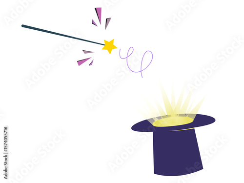 Slika na platnu A magic wand and a cylinder with a glow coming from it is an attribute of an illusionist or a magician