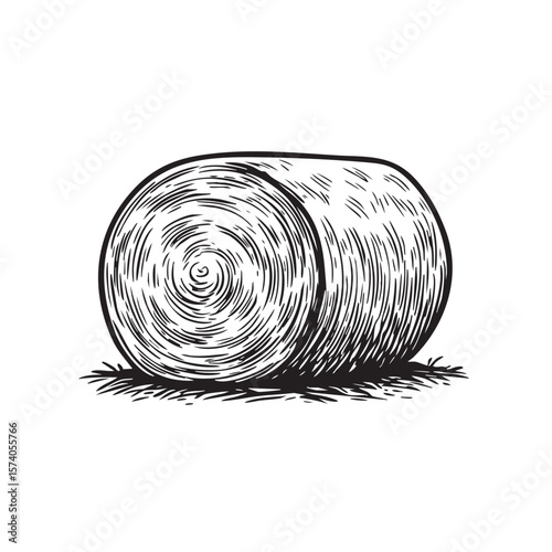 Hay bale on grass in a rural setting for agricultural themes