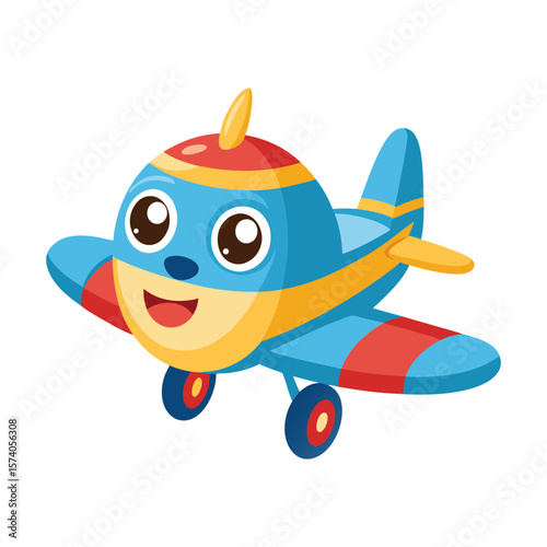 Cute cartoon animal character flying an airplane in the blue sky, a fun vector illustration