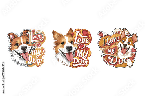 Happy corgi dog with love my dog text puppy animal