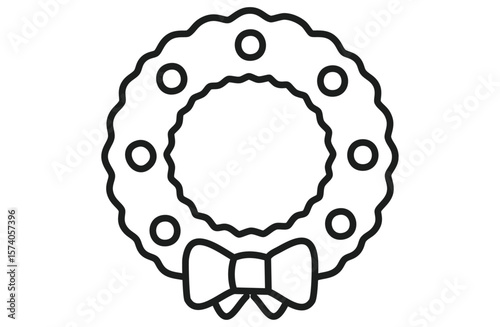 手描き風クリスマスリースの線画アイコン