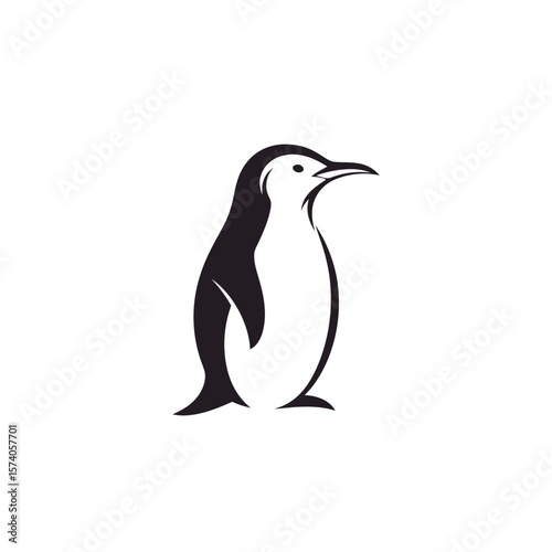 Penguin logo vector. Simple black and white animal symbol. Minimalist bird mascot icon.
