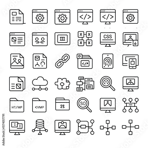 Thirty Six Black Line Icons Website Development Programming Web Design Concepts Code Files Responsive Design S E O